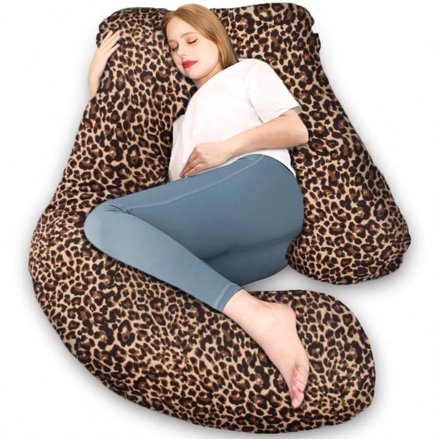 Pregnancy Pillow U Shaped Pregnancy Pillows for Sleeping Full Body Pillow Maternity Pillow for Pregnant Women 58 inch Pregnant Women Must Have with Removable Cover Leopard Print