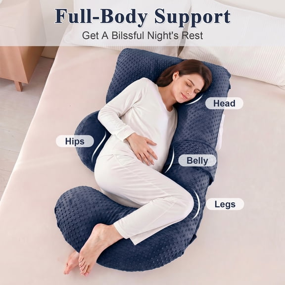 Pregnancy Pillow for Sleeping, E Shaped Full Body Maternity Pillow with Removable Cover for Back, Legs, Belly, Hips, Navy Blue