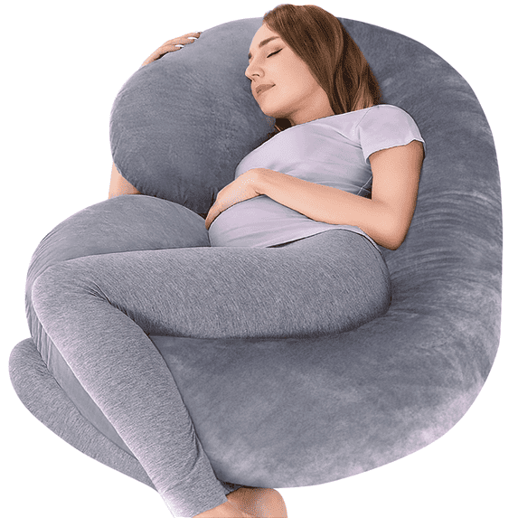 Pregnancy Pillows, C Shaped Full Body Pillow for Sleeping, 58 Inch Maternity Pillow with Velvet Cover for Side Sleeper, Gray