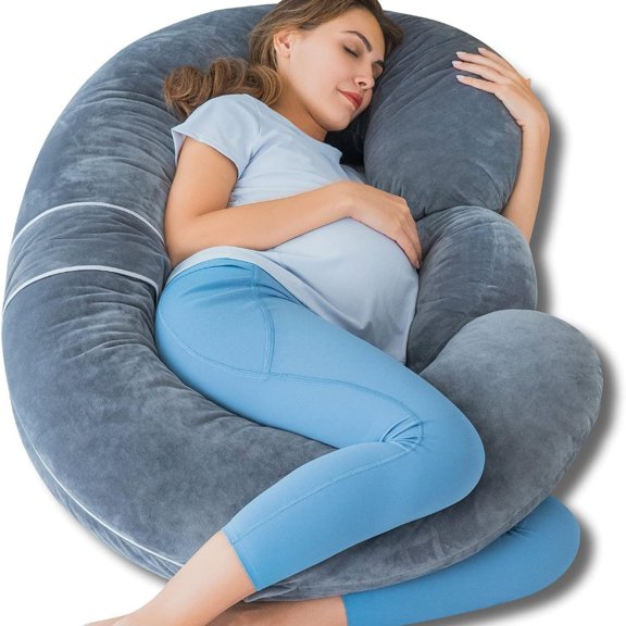 Pregnancy Pillows - E Shaped Pregnancy Pillows for Sleeping, Detachable Body Pillow for Pregnant Side Sleeper, Grey Velvet Cover, 60in