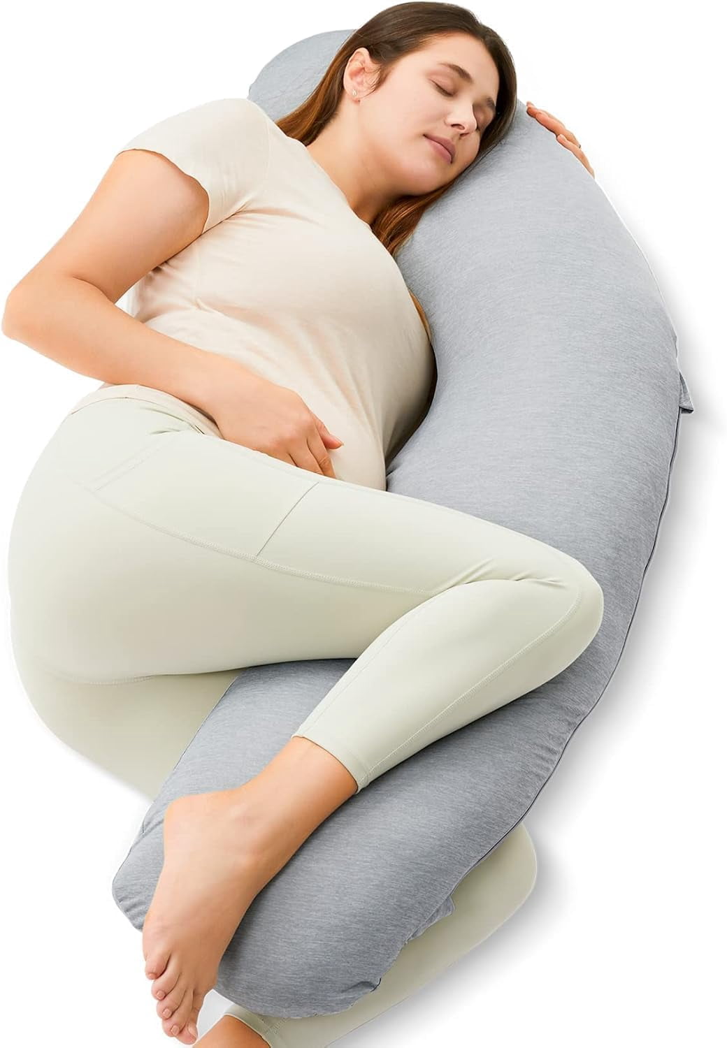 Pregnancy Pillows for Side Sleeping, J Shaped Maternity Body Pillow for Pregnancy, Soft Pregnancy Pillow with Jersey Cover for Head Neck Belly Support