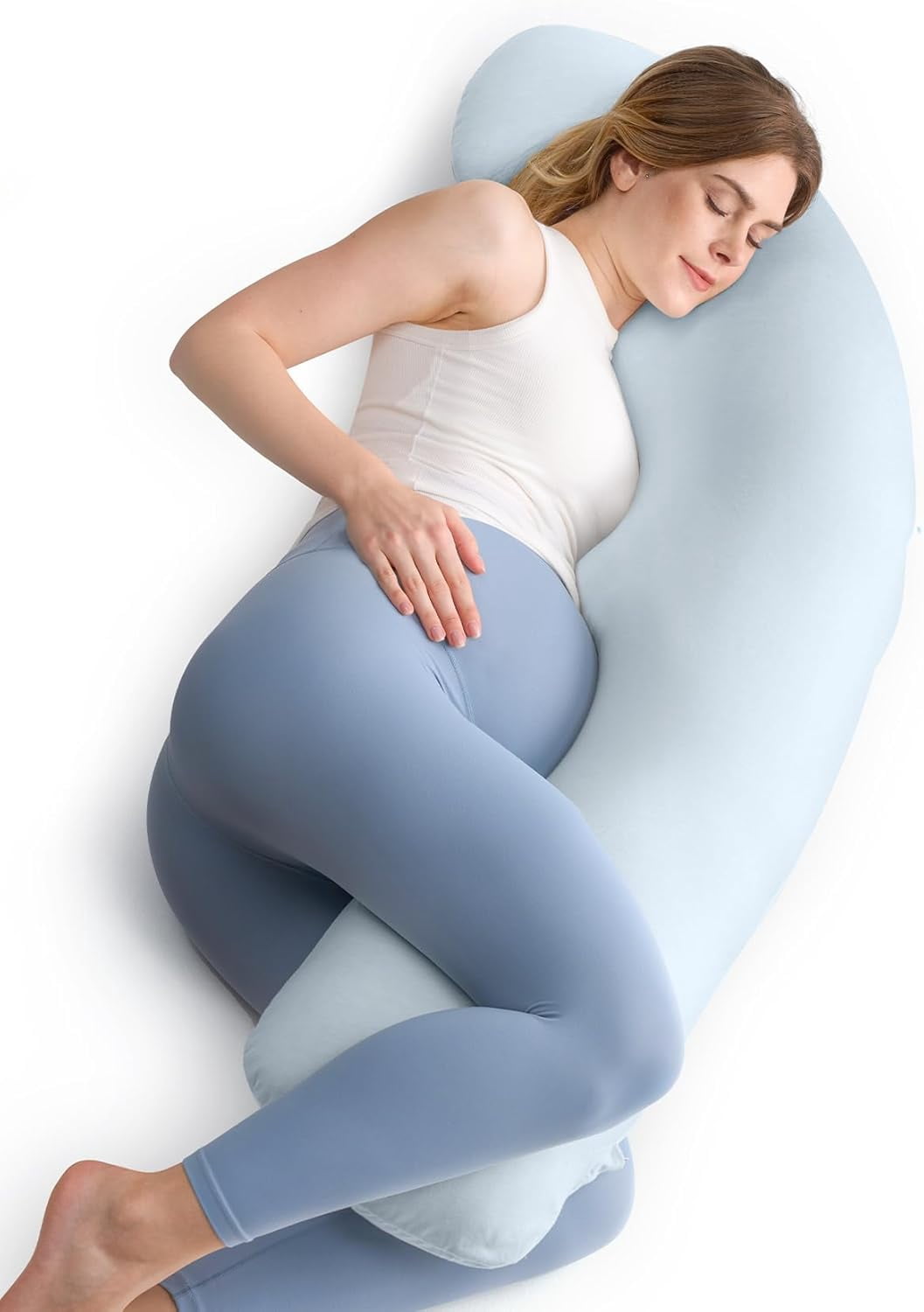 Pregnancy Pillows for Side Sleeping, J Shaped Maternity Body Pillow for Pregnancy, Soft Pregnancy Pillow with Jersey Cover for Head Neck Belly Support