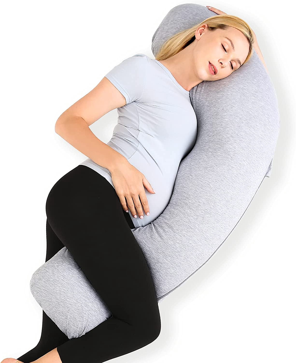 Pregnancy Pillows for Side Sleeping, J Shaped Maternity Body Pillow for Pregnancy, Soft Pregnancy Pillow with Jersey Cover for Head Neck Belly Support
