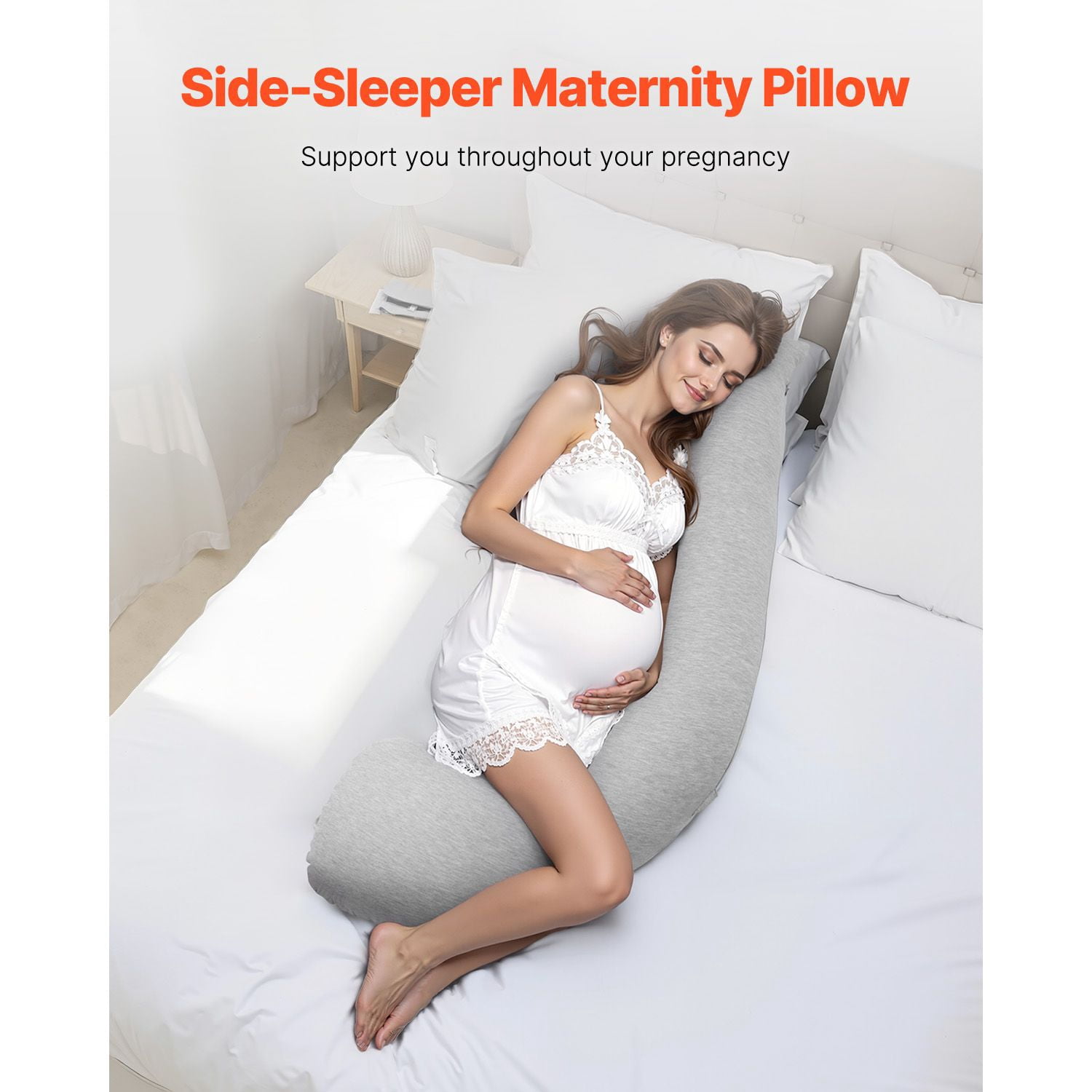 Pregnancy Pillows for Side Sleeping, L-Shaped Maternity Pillow for Pregnant Women, Soft & Breathable Pregnancy Body Pillow with Washable Jersey Cover for Head Neck Belly Leg Support, Light Gray