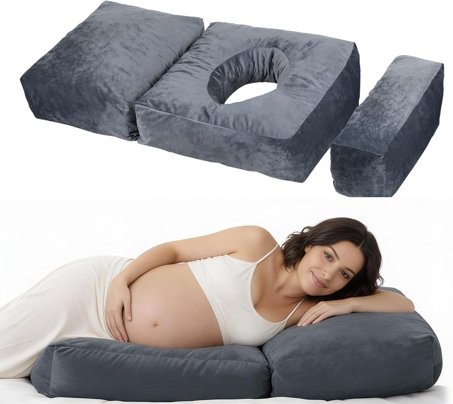 Pregnancy Pillows for Sleeping, 45.3 Inch Pregnancy Massage Pillow Full Body Pillow with Removable Cover & Leg Pillow, Support for Back, Legs, Belly, HIPS for Pregnant Women (Grey)