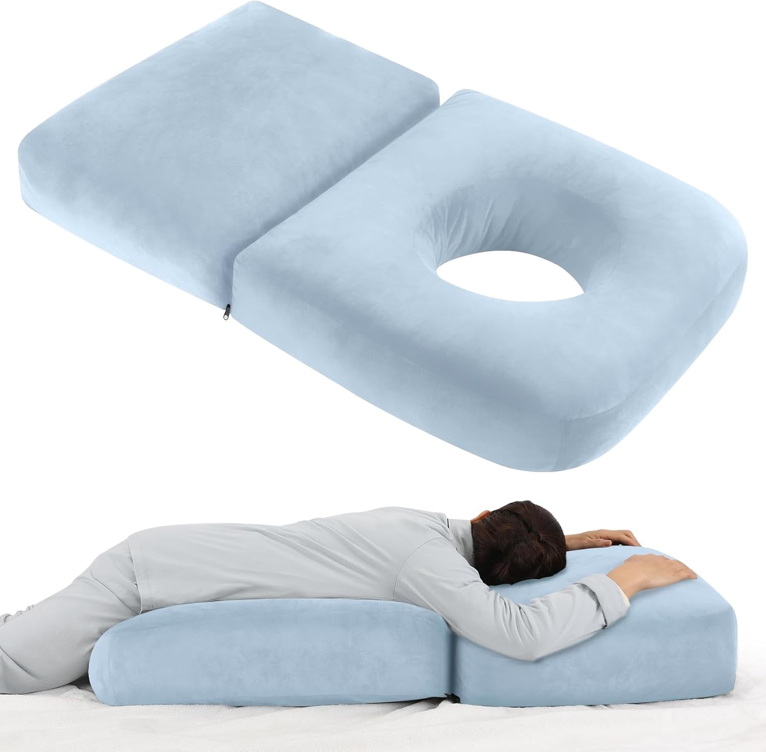 Pregnancy Pillows for Sleeping, 45.3 Inch Pregnancy Massage Pillow Full Body Pillow with Removable Cover - Support for Back, Legs, Belly, HIPS for Pregnant Women(Light Blue)