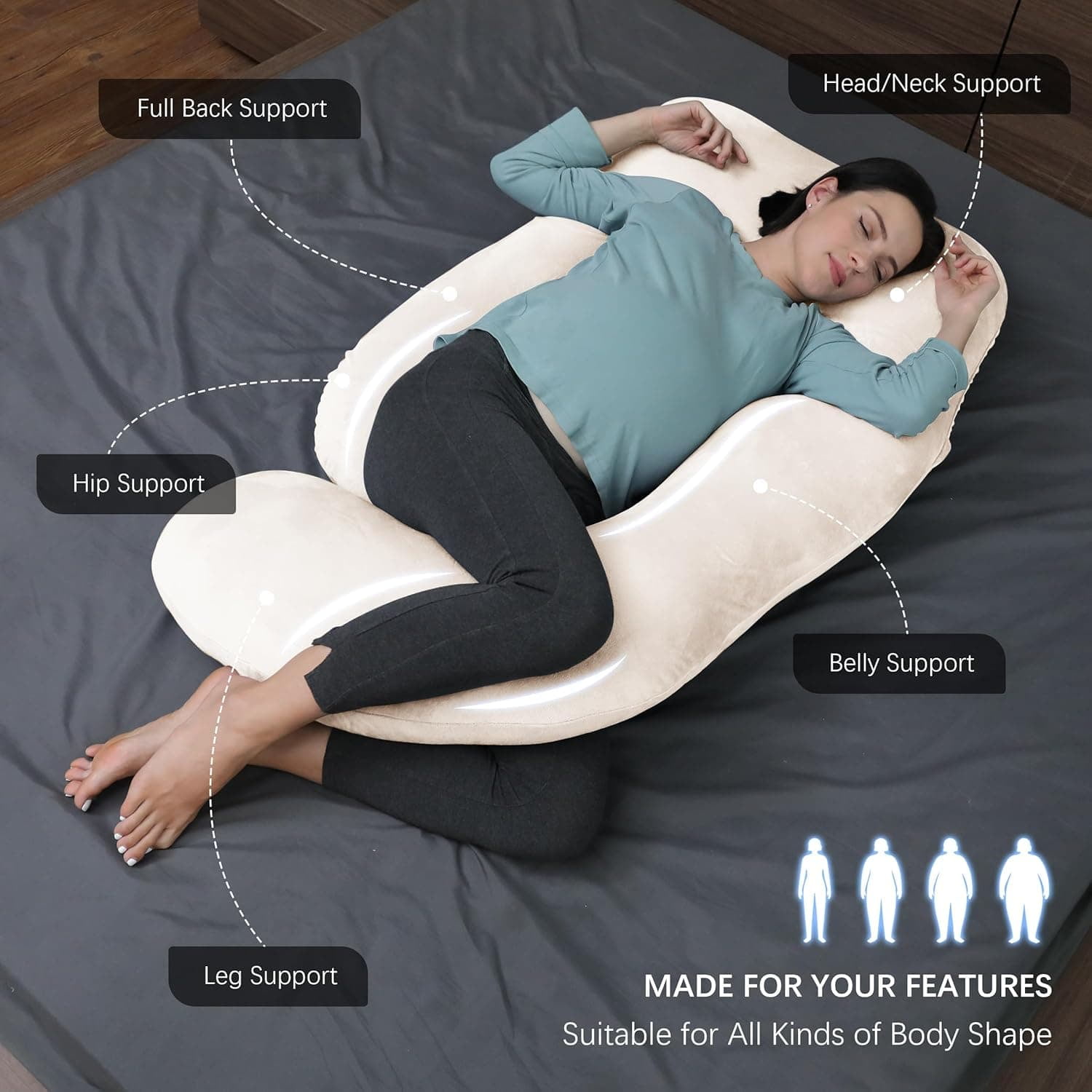 Pregnancy Pillows for Sleeping - U Shaped Full Body Maternity Pillow with Removable Cover - Support for Back, Legs, Belly, HIPS - 57 Inch Pregnancy Pillow for Women - Ivory