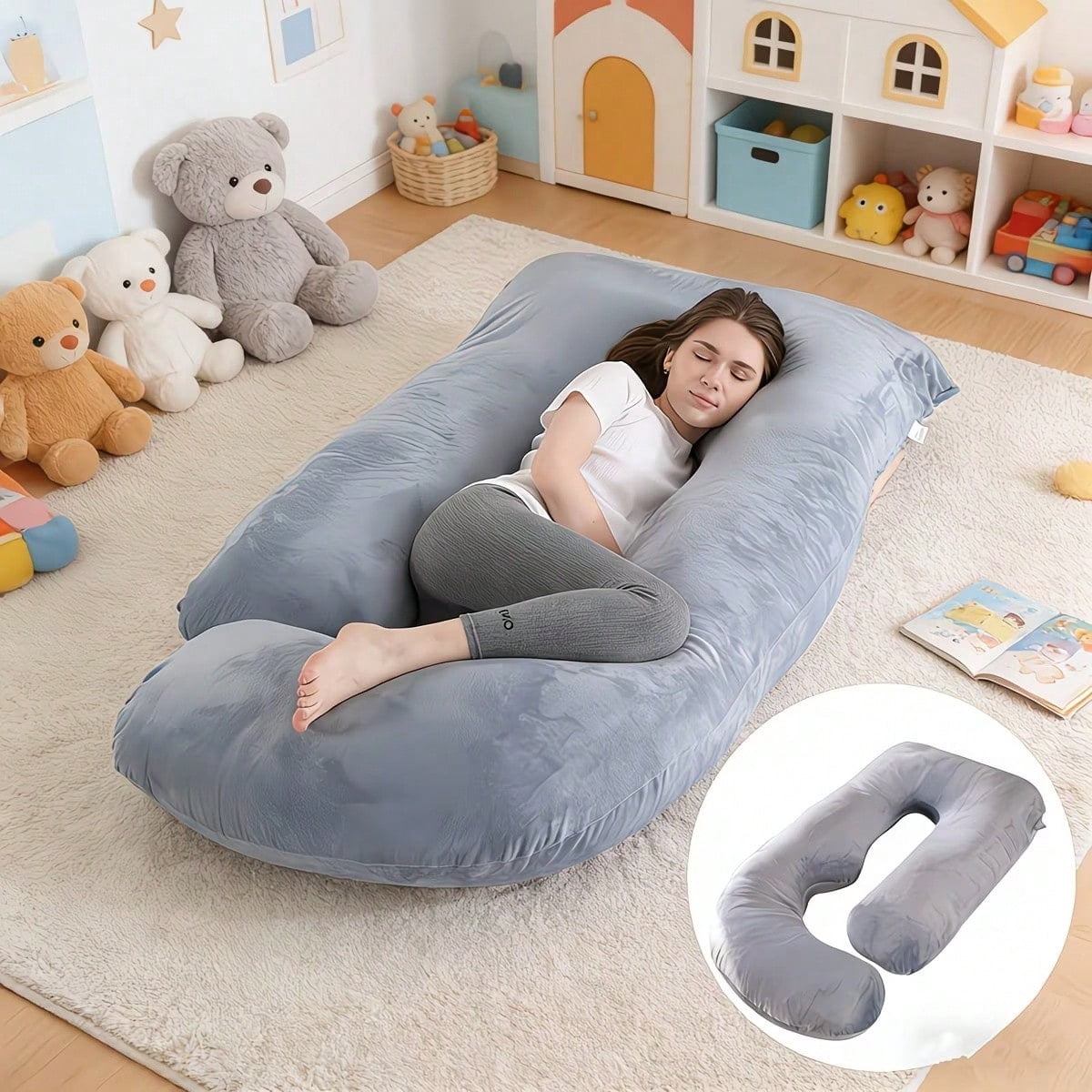 Pregnancy Pillows for Sleeping, U Shaped Full Body Maternity Pillow with Removable Cover - Support for Back, Legs, Belly, HIPS for Pregnant Women, 57 Inch Pregnancy Pillow for Women, Grey