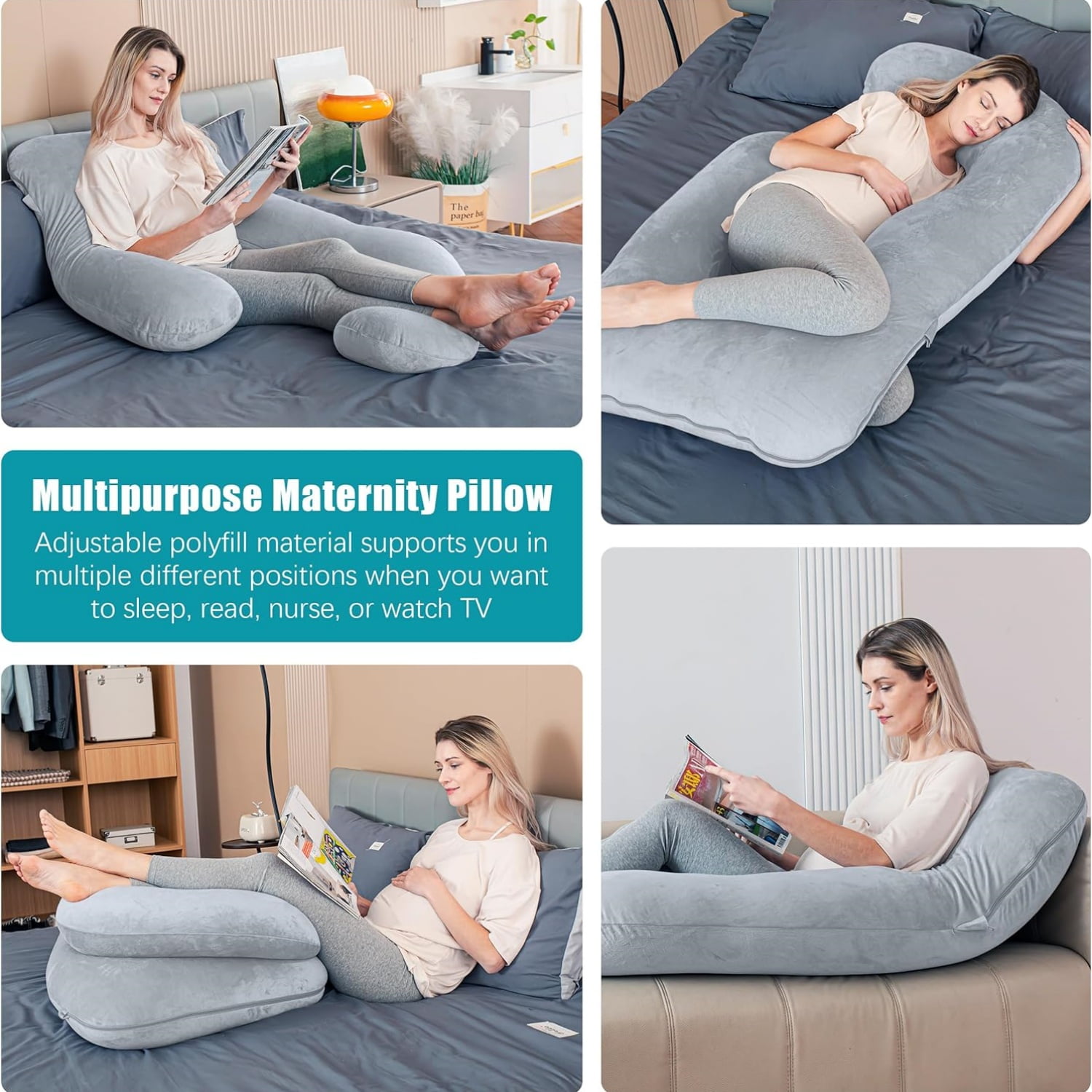 Pregnancy Pillows, Soft U-Shape Maternity Pillow with Removable Cover - Full Body Pillows for Adults Sleeping - Pregnancy Must Haves - Jumbo 57 Inch - Light Grey