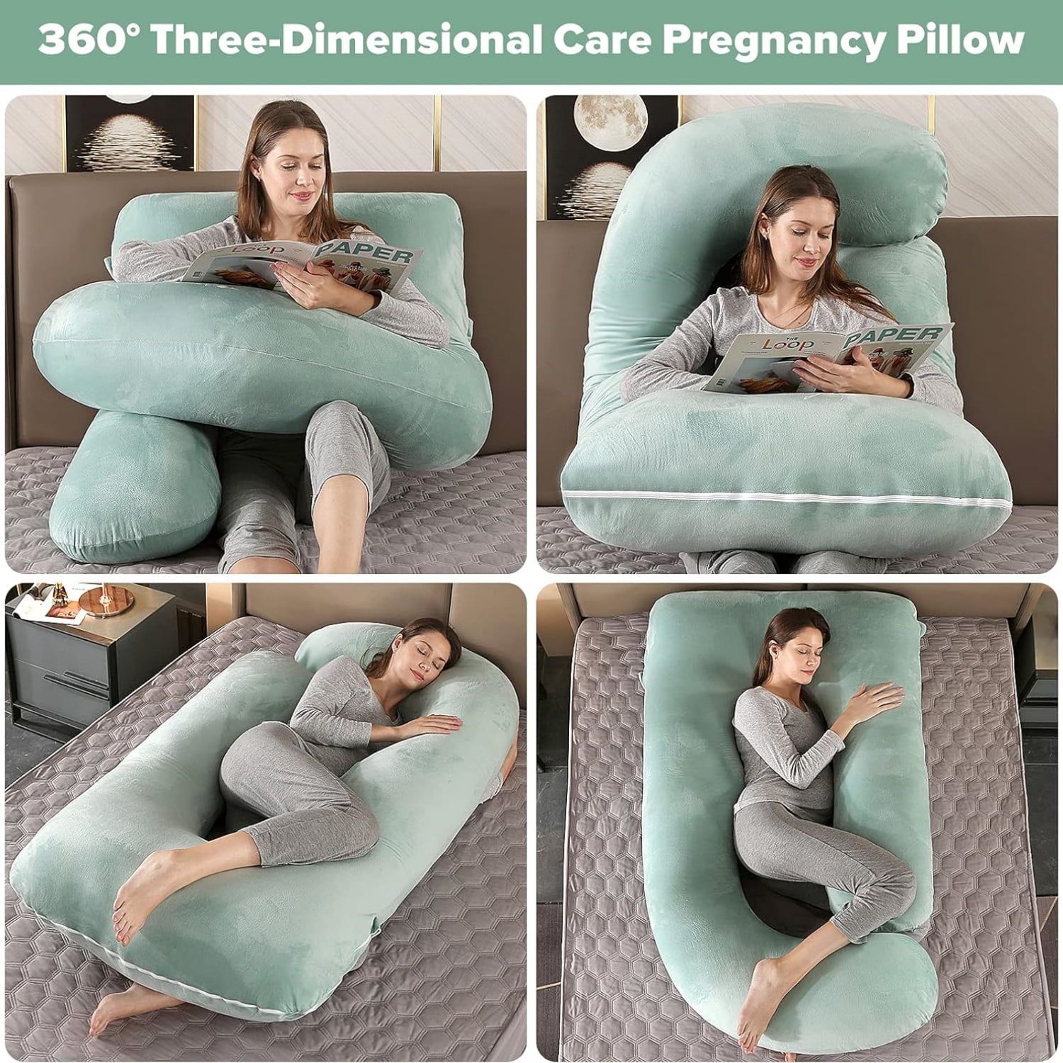 Pregnancy Pillows,U Shaped Full Body Maternity Pillow with Removable Cover,Support for Pregnant Women,57 Inch Pregnancy Pillows for Sleeping (Green,Velvet)