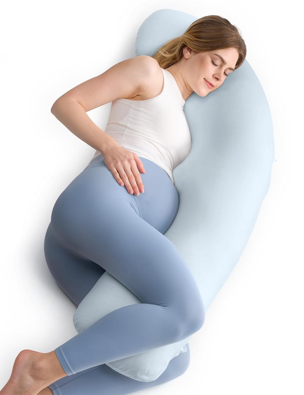 Pregnancy Pillows for Side Sleeping, J Shaped Maternity Body Pillow for Pregnancy, Soft Pregnancy Pillow for Head Neck Belly Support, Blue