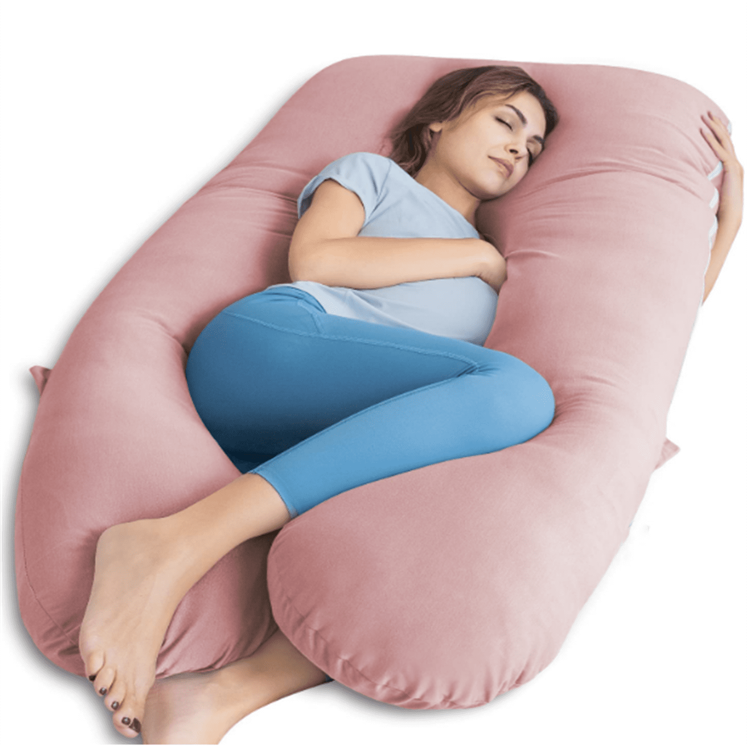 Pregnancy Pillows for Sleeping, Cooling U Shaped Body Pillow, Maternity Pillow for Pregnant Women with Silky Soft Cover, Pink