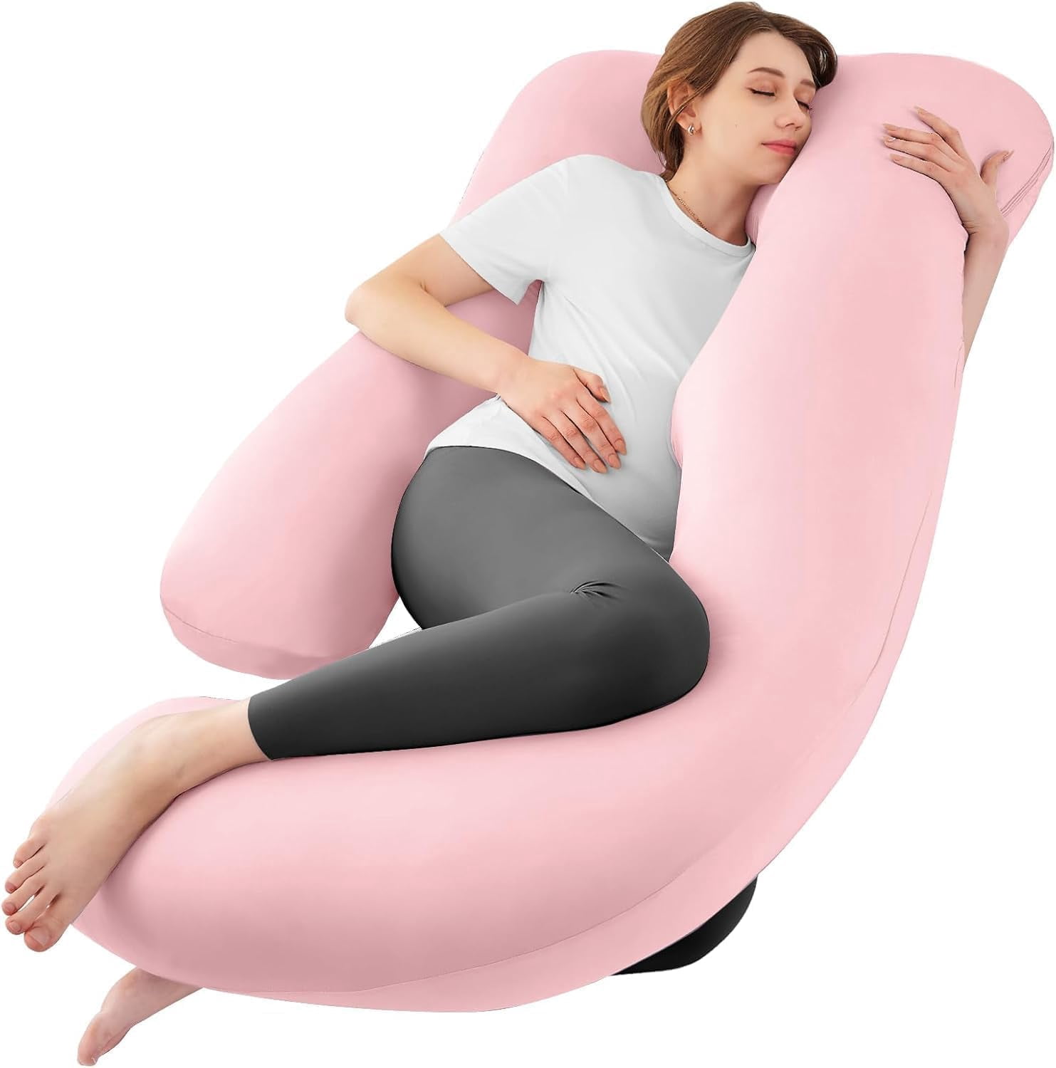 Pregnancy Pillows for Sleeping, Jumbo U Shaped Cooling Full Body Pillow with Removable Cover, Pregnant Women Must Haves, Maternity Essential, Navy
