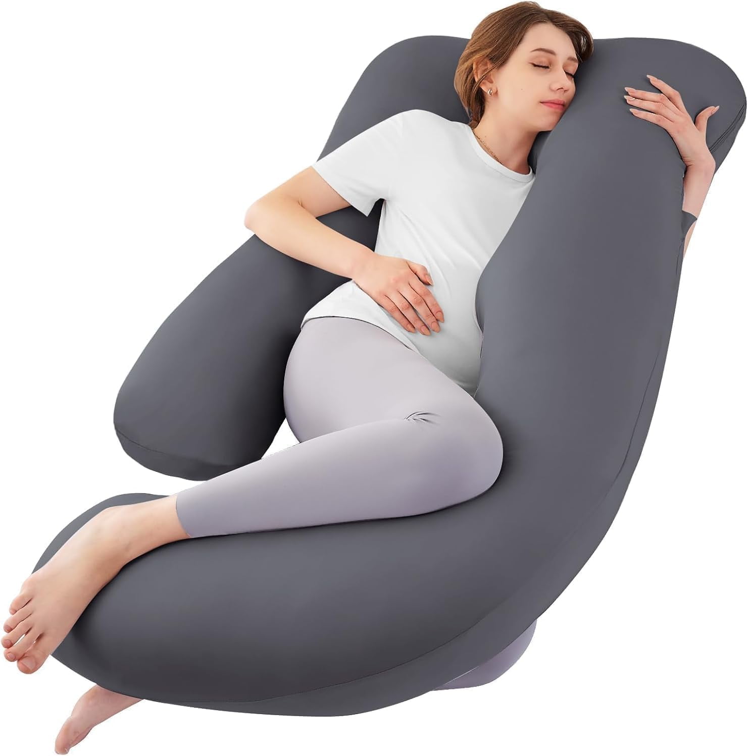 Pregnancy Pillows for Sleeping, Jumbo U Shaped Cooling Full Body Pillow with Removable Cover, Pregnant Women Must Haves, Maternity Essential, Navy