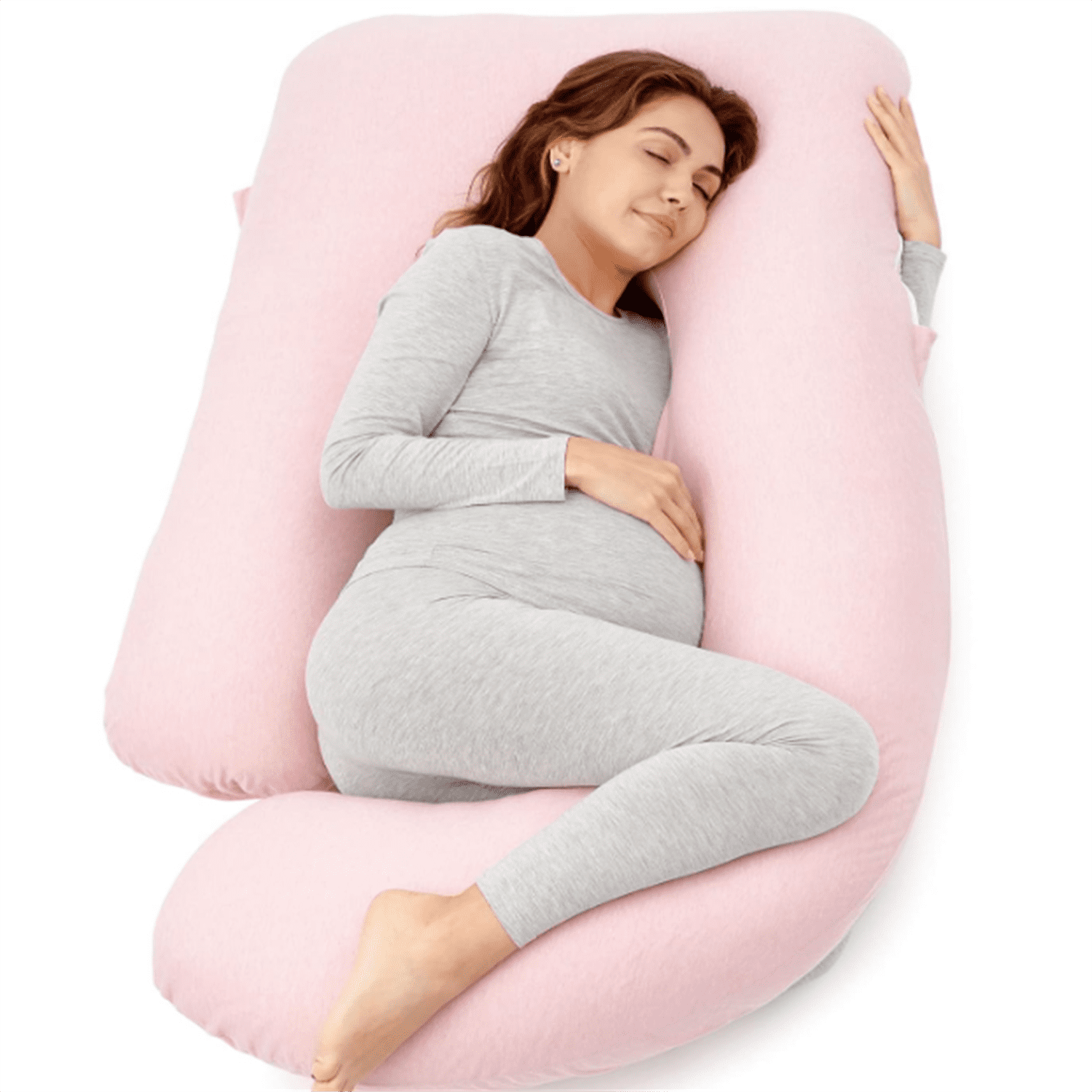 Pregnancy Pillows for Sleeping, U Shaped Full Body Maternity Pillow for Side Sleeping - Support for Back, Legs, Belly, HIPS, 57 Inch, Pink