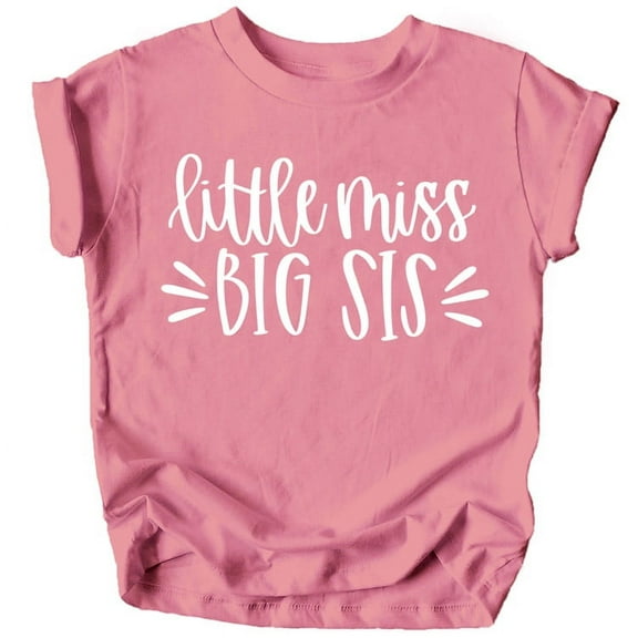 Pregnancy Reveal Big Sister Announcement Little Miss Big Sis T-Shirts White on Mauve Shirt 18 Months