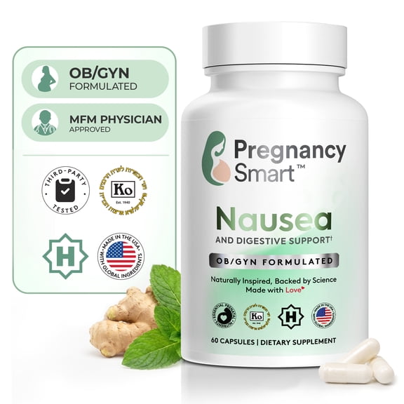 Pregnancy Smart Digestive Comfort Support with Ginger Root Extract, Vitamin B6, Folate and Electrolytes, 60 Vegetarian Capsules