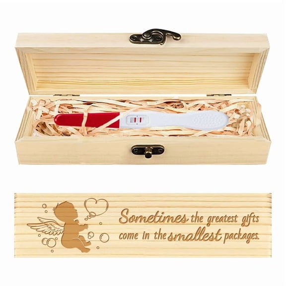 Pregnancy Test Keepsake Box Angel Baby Bubbles Wooden Pregnancy Announcement Gifts Box with Raffia Ribbon and Lock Announcement Gifts