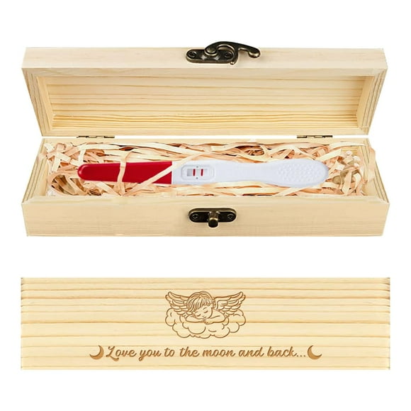 Pregnancy Test Keepsake Box Angel Surprise Wooden Pregnancy Announcement Box with Raffia Ribbon and Lock Wood Announced Box for Grandparents Dad Aunt and Uncle 8x2x1.2inch