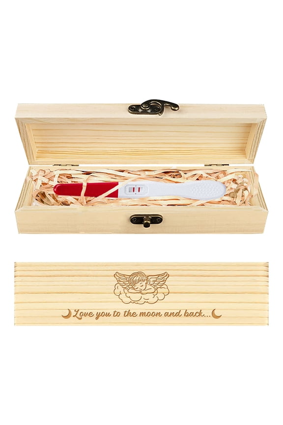 Pregnancy Test Keepsake Box Angel Surprise Wooden Pregnancy Announcement Box with Raffia Ribbon and Lock Wood Announced Box Grandparents
