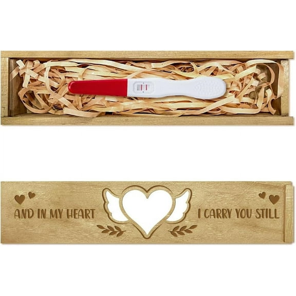 Pregnancy Test Keepsake Box Cartoon Elephant Leaves Wooden Pregnancy Announcement Gifts Box with Raffia Ribbon and Lock Announcement Gifts