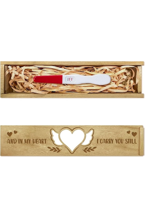 Pregnancy Test Keepsake Box Cartoon Elephant Leaves Wooden Pregnancy Announcement Gifts Box with Raffia Ribbon and Lock Announcement Gifts