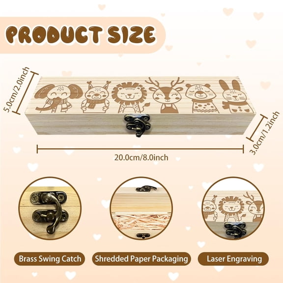 Pregnancy Test Keepsake Box Cartoon Forest Animals Wooden Pregnancy Announcement Gifts Box with Raffia Ribbon and Bohemia Lock Announcement Gifts for Dad Husband 8x2x1.2inch