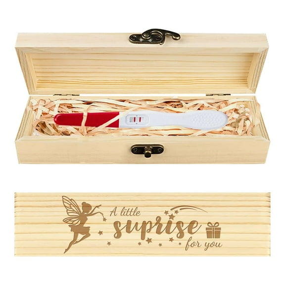 Pregnancy Test Keepsake Box Fairy and Elf Wooden Pregnancy Announcement Gifts Box with Raffia Ribbon and Lock Announcement Gifts DIY