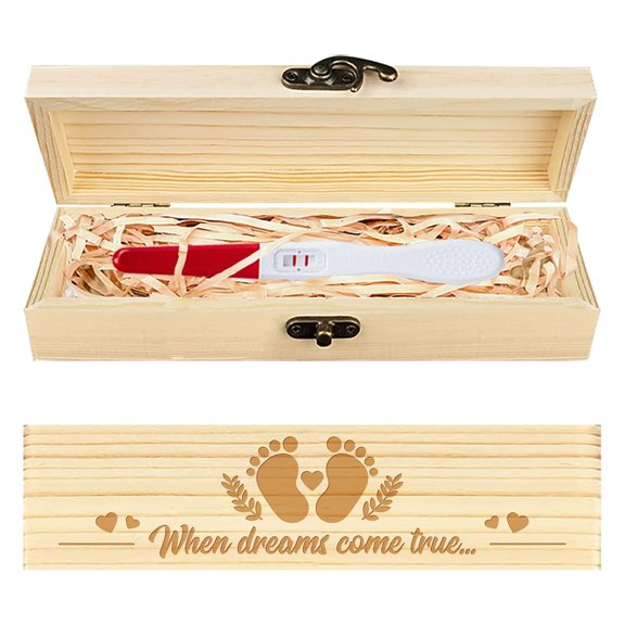 Pregnancy Test Keepsake Box Feet Love Branches Leave Wooden Pregnancy Announcement Gifts Box with Raffia Ribbon and Lock Announcement Gifts