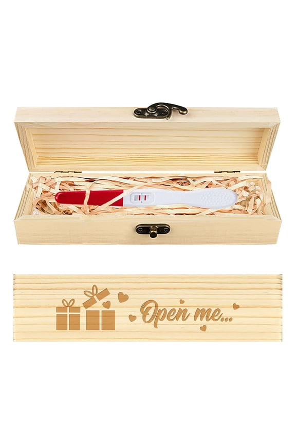 Pregnancy Test Keepsake Box Gift Love Heart Wooden Pregnancy Announcement Gifts Box with Raffia Ribbon and Lock Announcement Gifts