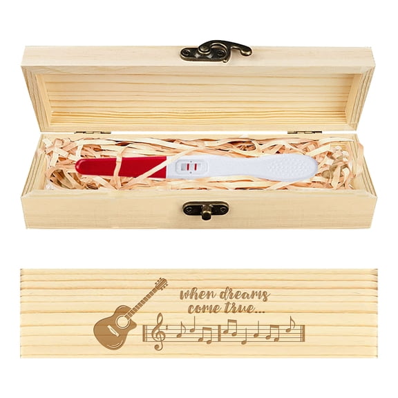 Pregnancy Test Keepsake Box Guitar Music Wooden Pregnancy Announcement Gifts Box with Raffia Ribbon and Lock Announcement Gifts Dad Husband