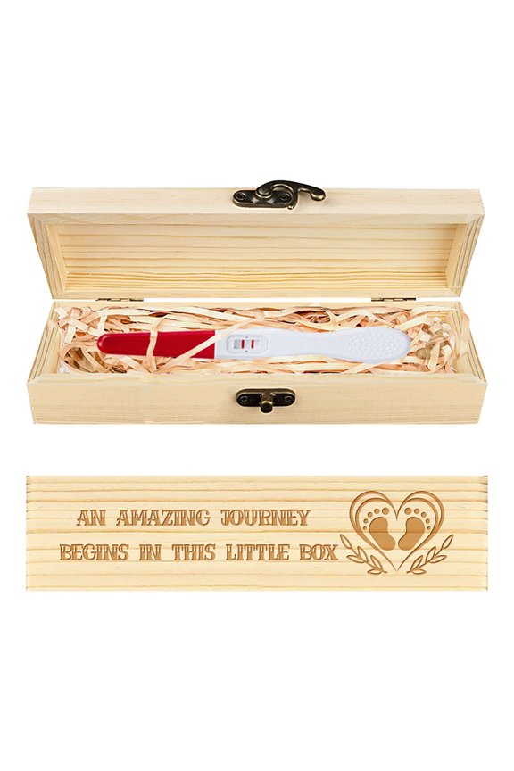 Pregnancy Test Keepsake Box Love Footprints Wooden Pregnancy Announcement Gifts Box with Raffia Ribbon and Lock Wooden Keepsake Box