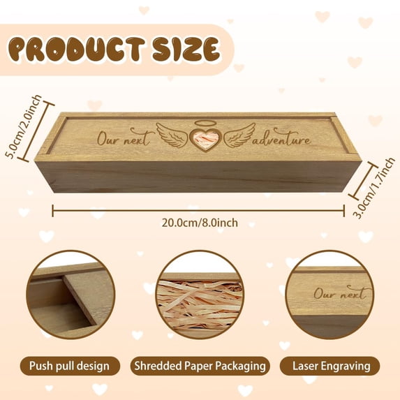Pregnancy Test Keepsake Box Love Heart Wings Pregnancy Test Gift Box with Raffia Ribbon Push Pull Wooden Pregnancy Announcement Gifts Box Announcement Gifts 8x2x1.2inch