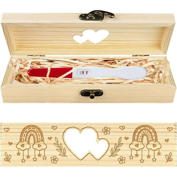 Pregnancy Test Keepsake Box Rainbow Hollow Love Wooden Pregnancy Test Gift Box with Raffia Ribbon and Lock Pregnancy Announcement Gifts Box Announcement Gifts for Husband Parents 8x2x1.2inch DIY