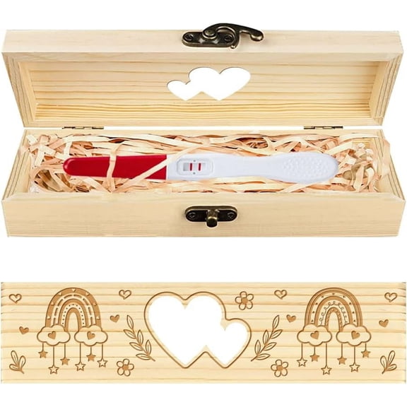 Pregnancy Test Keepsake Box Rainbow Hollow Love Wooden Pregnancy Test Gift Box with Raffia Ribbon and Lock Pregnancy Announcement Gifts Box Announcement Gifts for Husband Parents 8x2x1.2inch for DIY