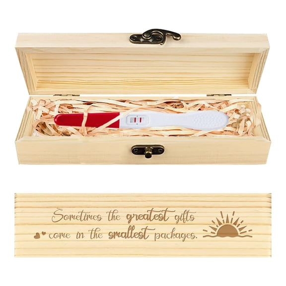 Pregnancy Test Keepsake Box Sun Wooden Pregnancy Announcement Gifts Box with Raffia Ribbon and Lock Announcement Gifts for Dad Husband 8x2x1.2inch Colorful DIY