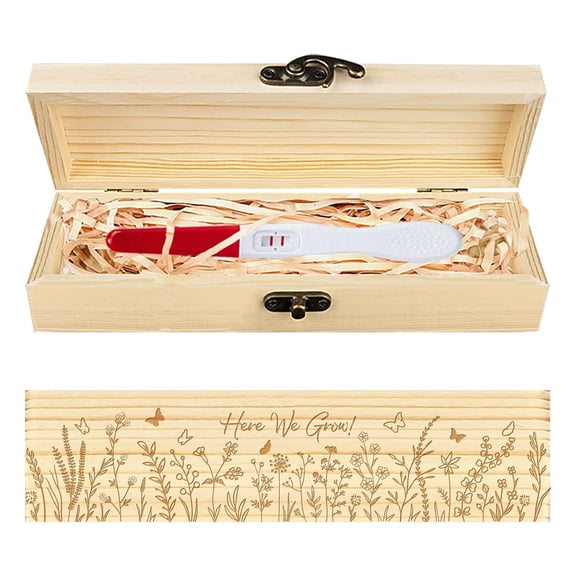 Pregnancy Test Keepsake Box Wildflowers Plants Wooden Pregnancy Announcement Gifts Box with Raffia Ribbon and Lock Announcement Gifts