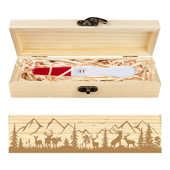 Pregnancy Test Keepsake Forest and Deer Wooden Pregnancy Announcement Gifts Box with Raffia Ribbon and Lock Announcement Gifts for DIY