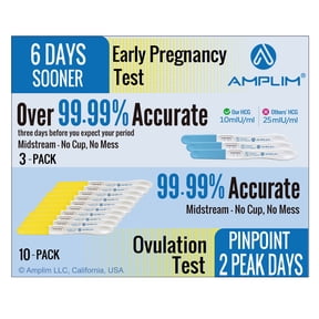 Amplim 13-Pack Fertility Test Kit: 3-Pack Pregnancy HCG Test Midstream, 10 mIU/ml with 6 Days Early Detection, 10-Pack Ovulation LH Test Midstream, 99.99% Accurate, Ultra-Sensitive, FSA/HSA Eligible