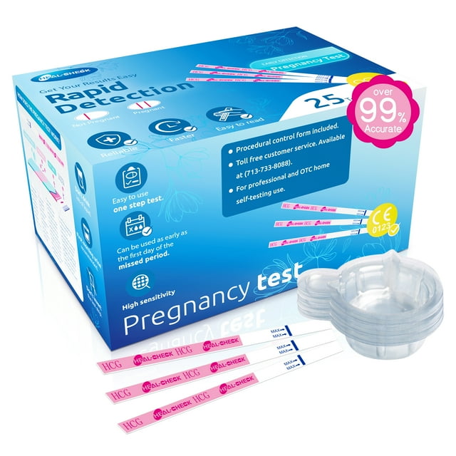 Pregnancy Tests with Cup, 25 Bulk Pregnancy Test Strips for Home Detection, Over 99% Accuracy, Individually Wrapped Fertility Tests, Extra-Wide 5mm HCG Test Kit Comfortable Grip, Pruebas De Embarazo