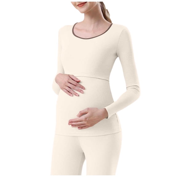 Pregnancy Tops for Women Long Sleeve Cotton Stretchy Soft Maternity Mama Tops Round Neck Basic Tunic Tees (3XL, Beige)