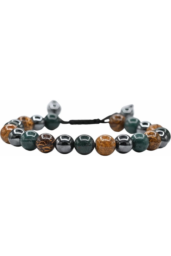 Pregnant Mom Daughter - Hematite Mariyam Jasper Bloodstone Bracelet Set for Men Women Healing Calming Anxiety Stress Relief