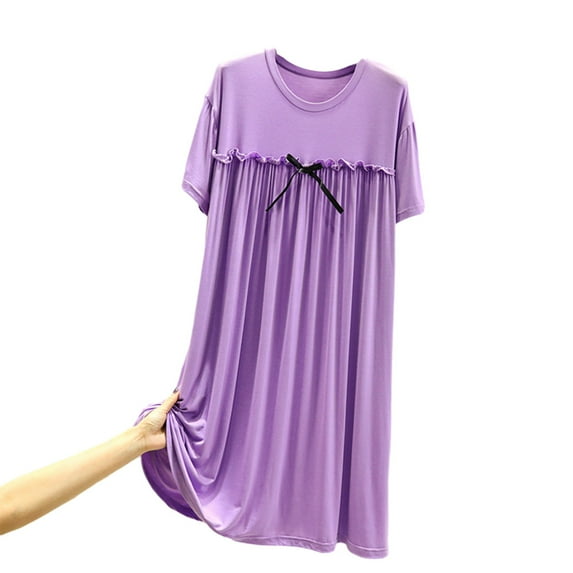 Pregnant Mom Summer Sleeveless Split Maternity Dresses Nightgowns for Women Sleepshirt Short Sleeve Nightshirt Soft Sleepwear V Neck Pajama Dress Purple 1L