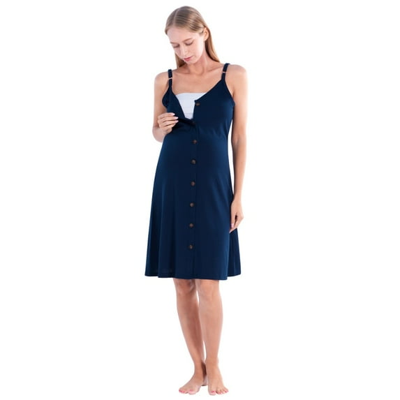 Pregnant Mother Fashion Nursing Suspender Nightdress Adjustable Shoulder Strap Can Be Worn Out Printing Solid Color Soft