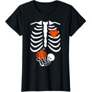 NOOZUO Pregnant Skeleton Mom Halloween Pregnancy Baby Announcement T-Shirt