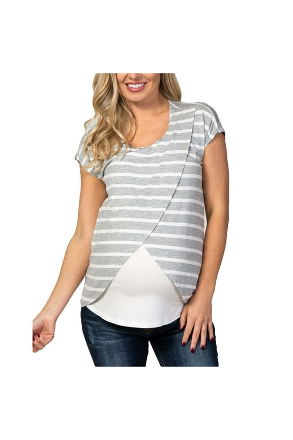 Pregnant Women Clothes Striped Stitching Multilayer Wrap Breastfeeding Top Pregnant Women's Fashion Casual Clothing
