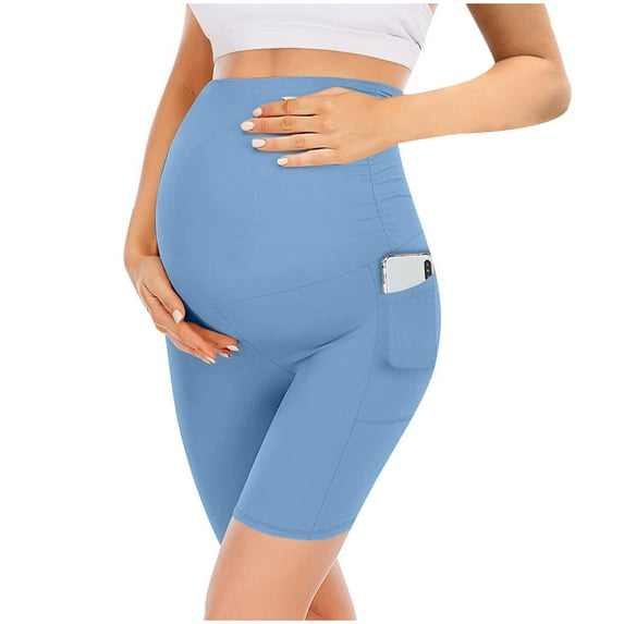 Pregnant Women Clothing Yoga Pants Sports Pants Pregnant Women's Yoga Half Shorts Pants Light Blue L