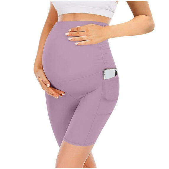 Pregnant Women Clothing Yoga Pants Sports Pants Pregnant Women's Yoga Half Shorts Pants Purple S