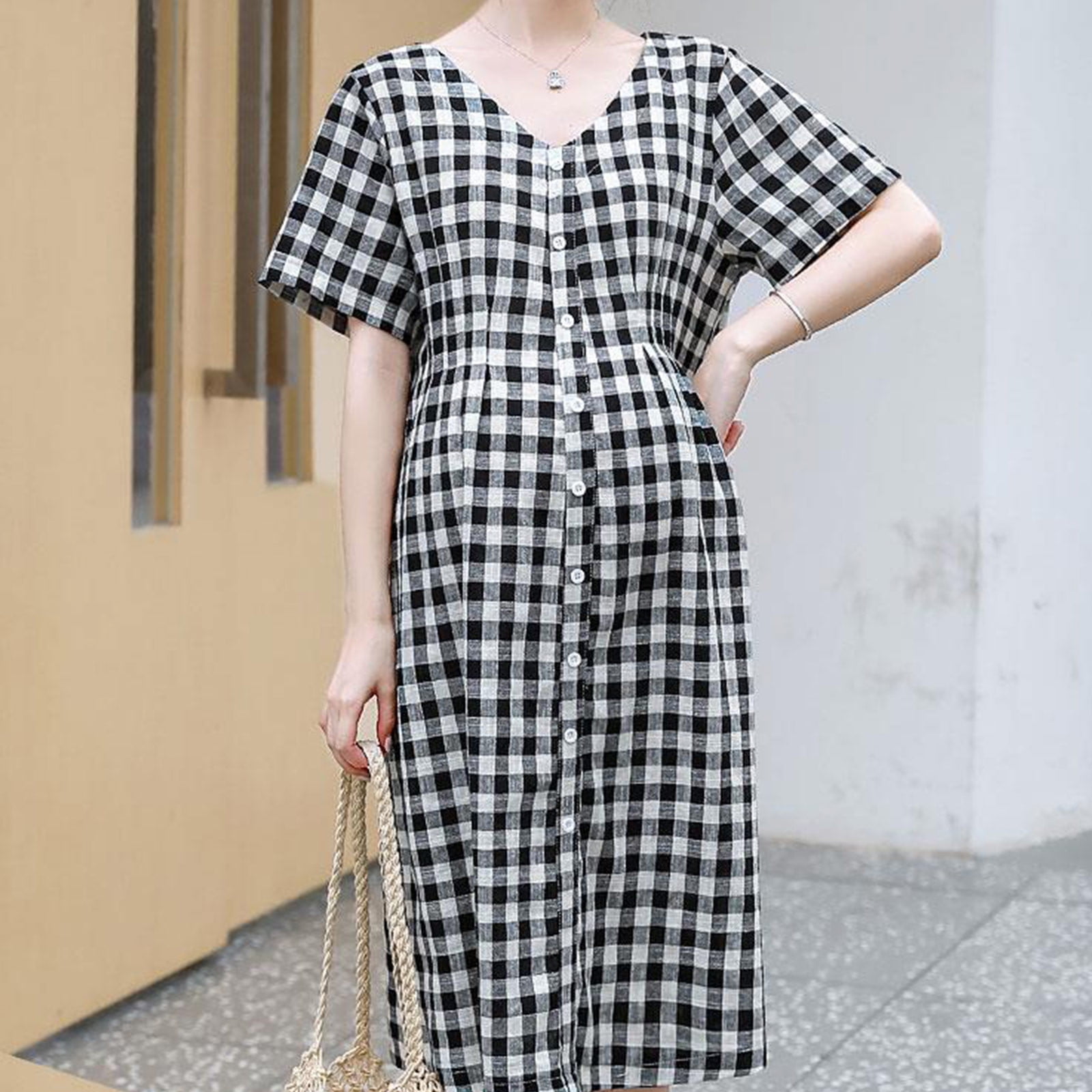 Pregnant Women's Clothing Summer Short Sleeved Medium Length Dress Medium Length Top Loose Summer Pregnant Women