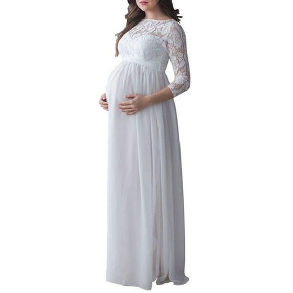 Pregnant Women's Lace Maternity Dress Maxi Gown Photography Photo Dress,3/4 Sleeve Party Dress